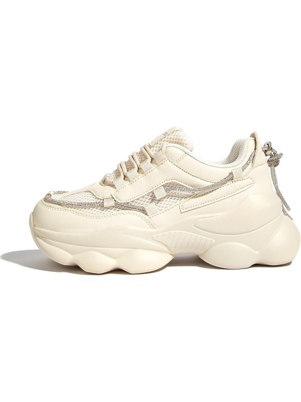 Women's Beige Sparkly Bling Rhinestone Rope Casual Chunky Walking Sneakers Shoes